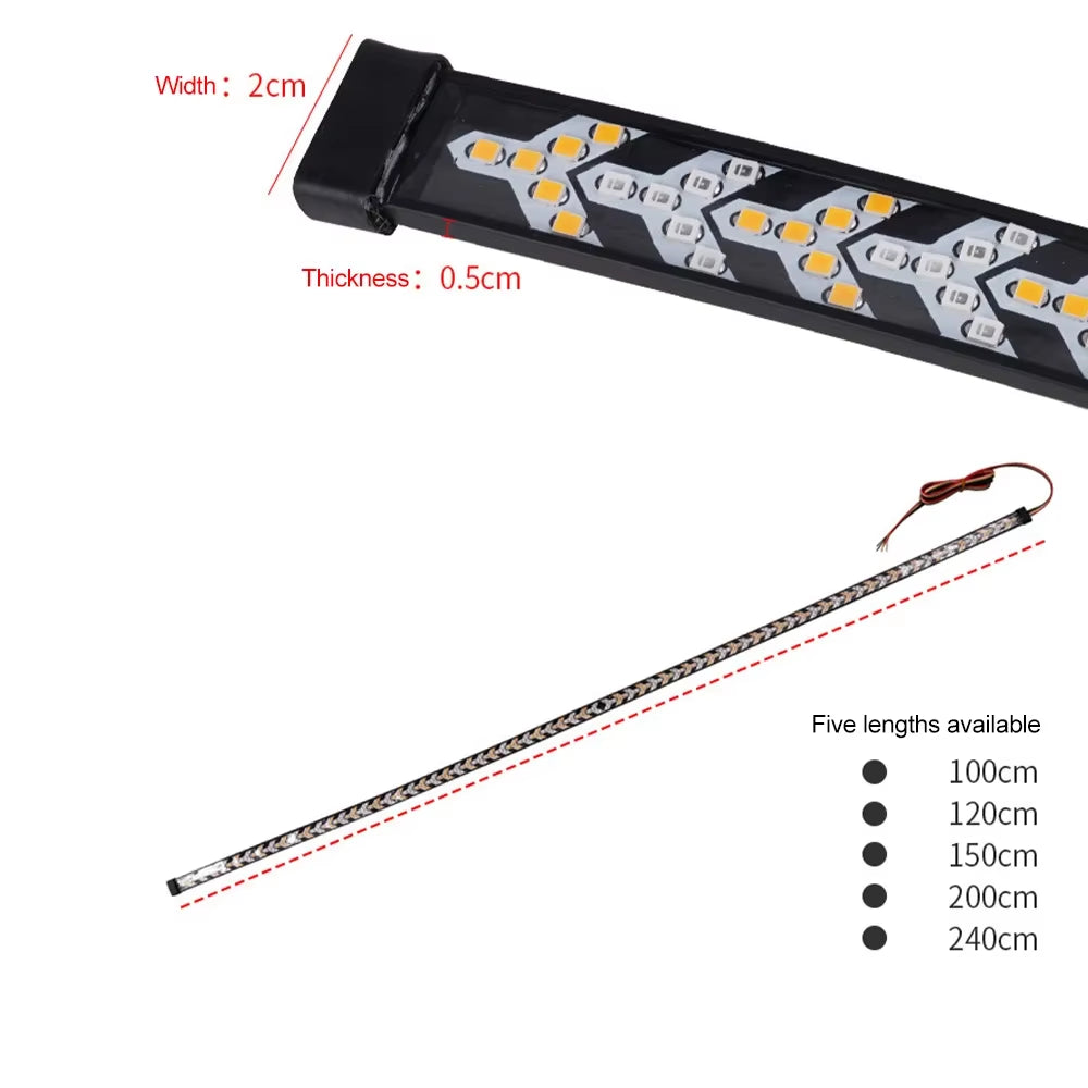 Car Strip Turn Signal Lamp Flowing Dynamic Warning Brake Reverse Tail Light Truck LED Tailgate Light Arrow LED Strip 12V 24V