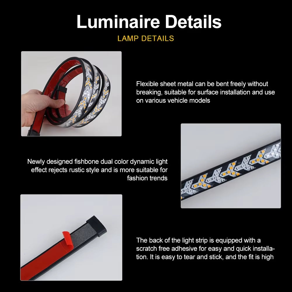 Car Strip Turn Signal Lamp Flowing Dynamic Warning Brake Reverse Tail Light Truck LED Tailgate Light Arrow LED Strip 12V 24V